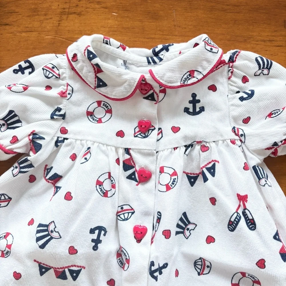 Vintage OshKosh B’gosh Nautical Anchor Baby Collared Bubble Romper Size 3M